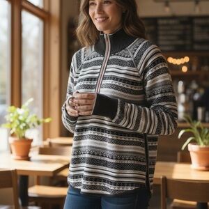 Eddie Bauer Black and White Patterned Turtleneck Sweater